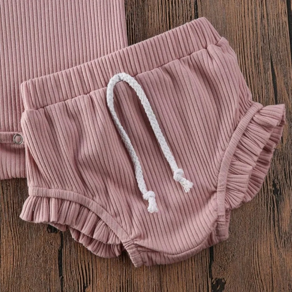 Baby Girl Ribbed Two-Piece Set Dusty Pink Bodysuit & Ruffle Bloomer Outfit 9-12M